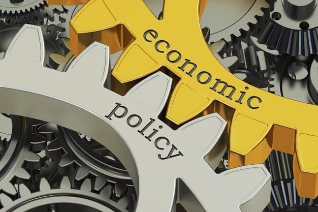 A visual representation of government policies affecting inflation, including tax rates, government spending, and market regulations, depicted as interconnected gears and levers.
