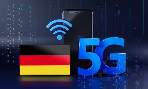A map of Germany highlighting the areas with the highest 5G coverage, with different colors indicating different network speeds.