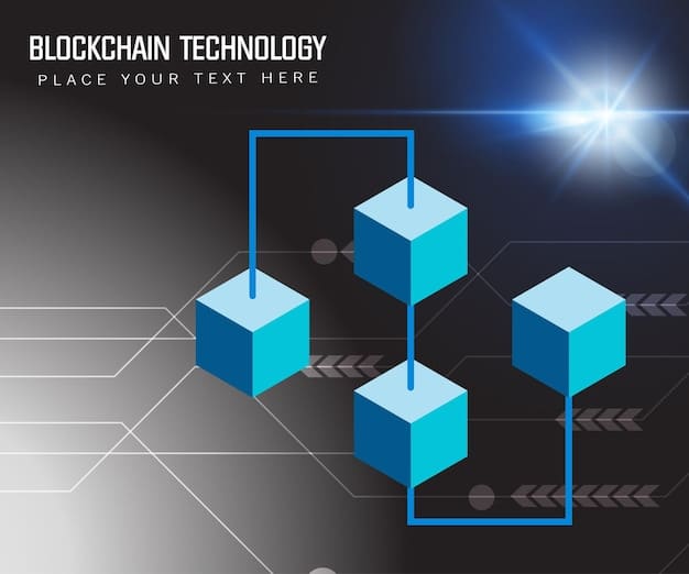 A graphical representation of blockchain technology interconnected blocks that represent blockchain data. The design aims to illustrate the function of digital decentralization in a technological innovation setup. The graphic focuses on multiple connecting blocks, showing connections to businesses and industrial applications to German businesses.