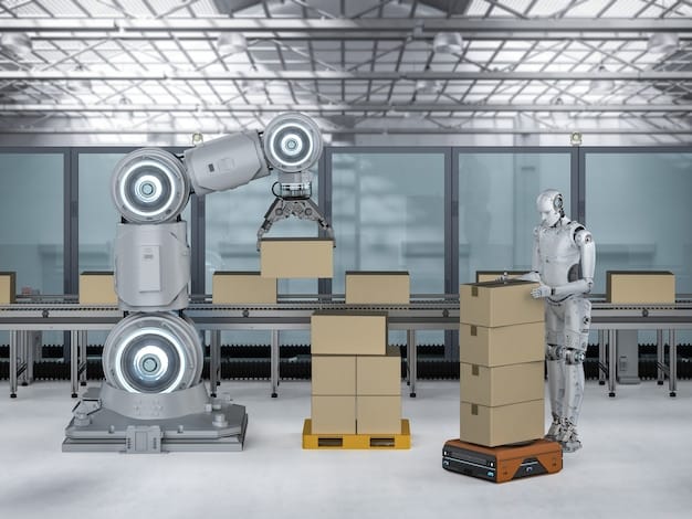 Automated robots working in a modern logistics warehouse, showcasing the impact of automation on the German logistics sector.
