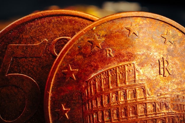 A close-up shot of a euro coin highlighting the symbol on it, indicating the central banking policy in Europe.