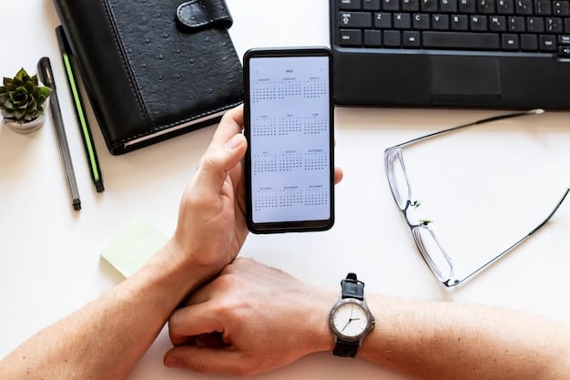A person using a time tracking app on their smartphone to record their working hours, with a calendar and to-do list in the background.