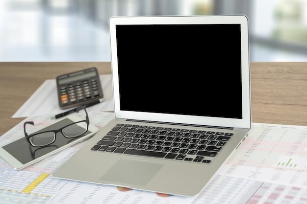 A laptop screen displaying complex tax calculations with a focus on digital services, representing the intricacies of digital tax laws in Germany for 2025. The scene is modern and technologically advanced.