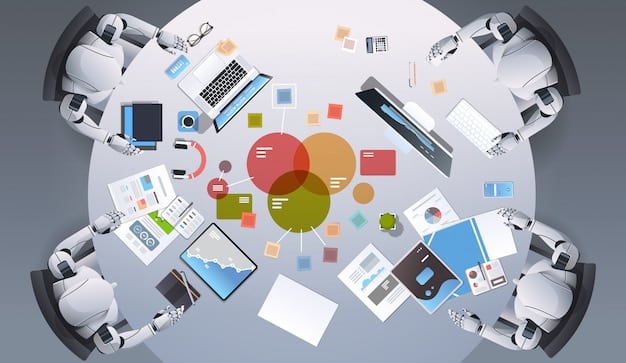 A graphic showing various applications of AI in a business setting, including automated customer service chatbots, predictive analytics dashboards for sales forecasting, and robotic process automation in a manufacturing plant. The image should emphasize the diverse roles AI plays across different departments.