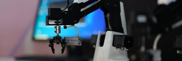 A close-up shot of a robotic arm assembling a product, inside a digitally connected factory showcasing advanced automation technologies.