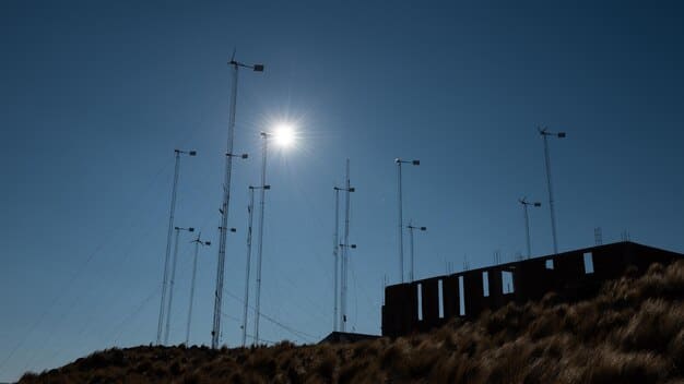 A solar panel installation on the rooftop of a factory, with wind turbines visible in the distance, symbolizing the shift towards renewable energy sources.