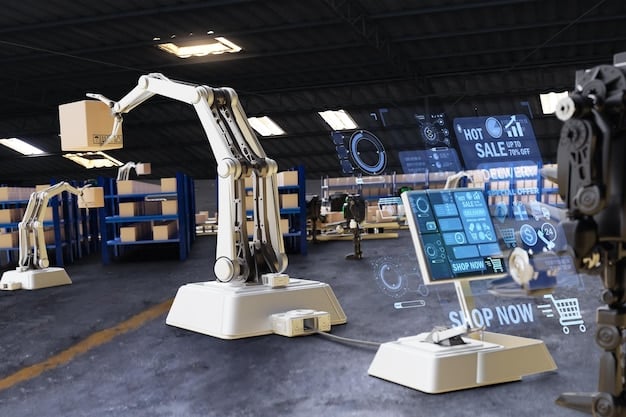 A factory floor with automated robots and machinery communicating wirelessly via 5G, showcasing real-time data exchange, remote control capabilities, and enhanced operational efficiency.
