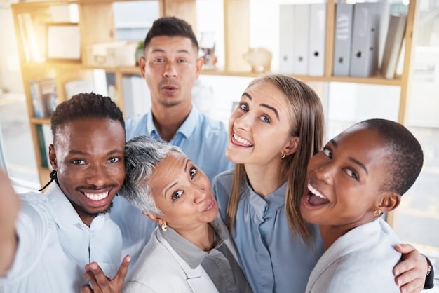 A group of diverse workers smiling and looking at the camera, symbolizing the positive impact of the minimum wage increase on their lives and livelihoods. The setting could be a workplace or a casual outdoor scene.