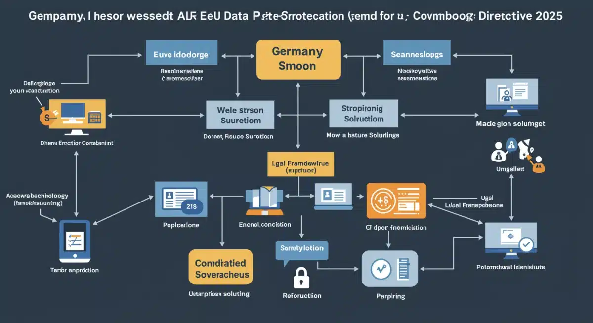 Flussdiagramm zur Implementierung von Compliance-Maßnahmen für die EU-Datenschutzrichtlinie 2025 in deutschen Unternehmen.